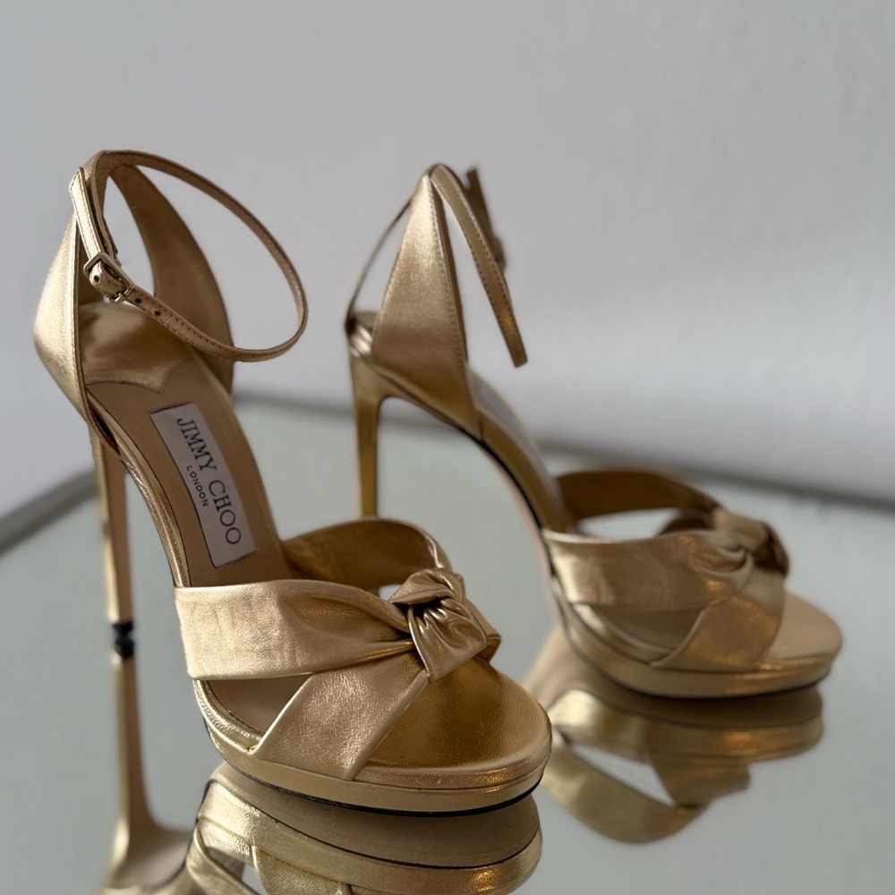 Jimmy Choo Gold Stiletto Heels with Ankle Strap